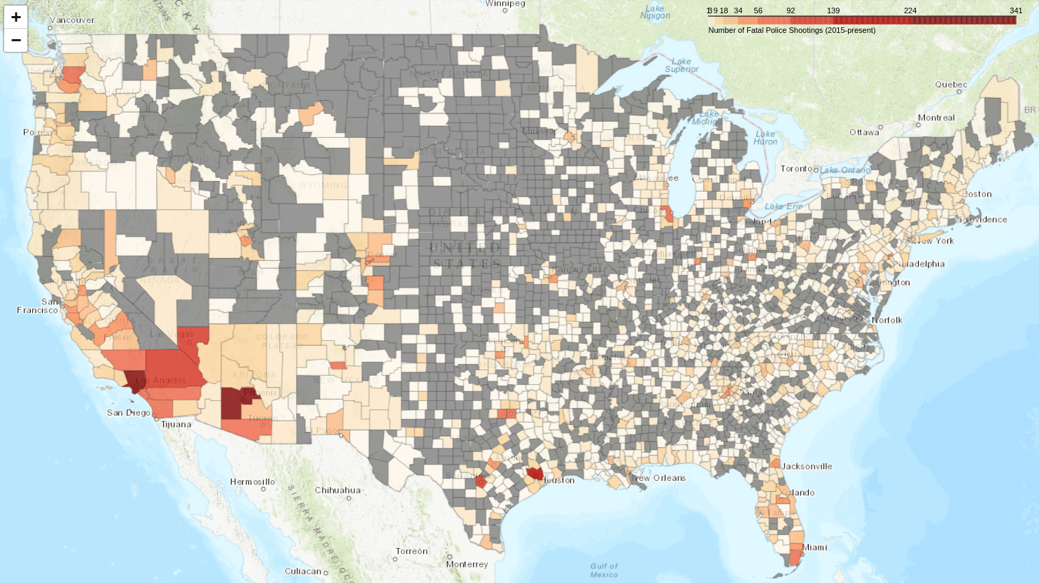 A choropleth map of the US showing how the Fisher-Jenks algorithm creates different bins of data