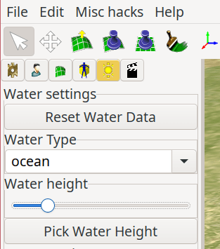 I have the sun-shaped 'Environment' icon selected, and I am adjusting the 'Water height' slider.